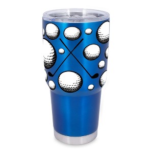 100 North 30 Ounce Stainless Steel On the Go Travel Tumbler With Push Top Lid, Golf Ball and Clubs Blue - 1 of 4