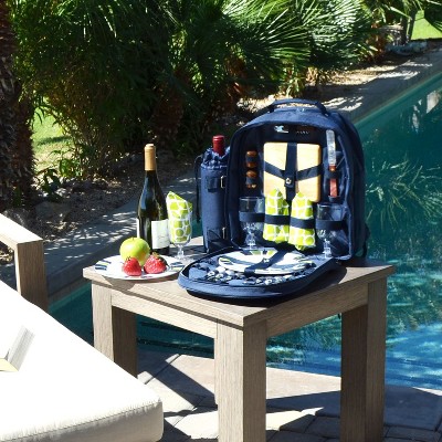 Trellis Green Insulated Picnic Backpack with Wood Accessories
