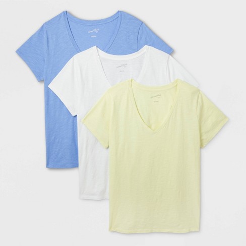 Women's 3pk Fitted Short Sleeve V-neck T-shirt - Universal Thread™  White/blue/yellow 3x : Target