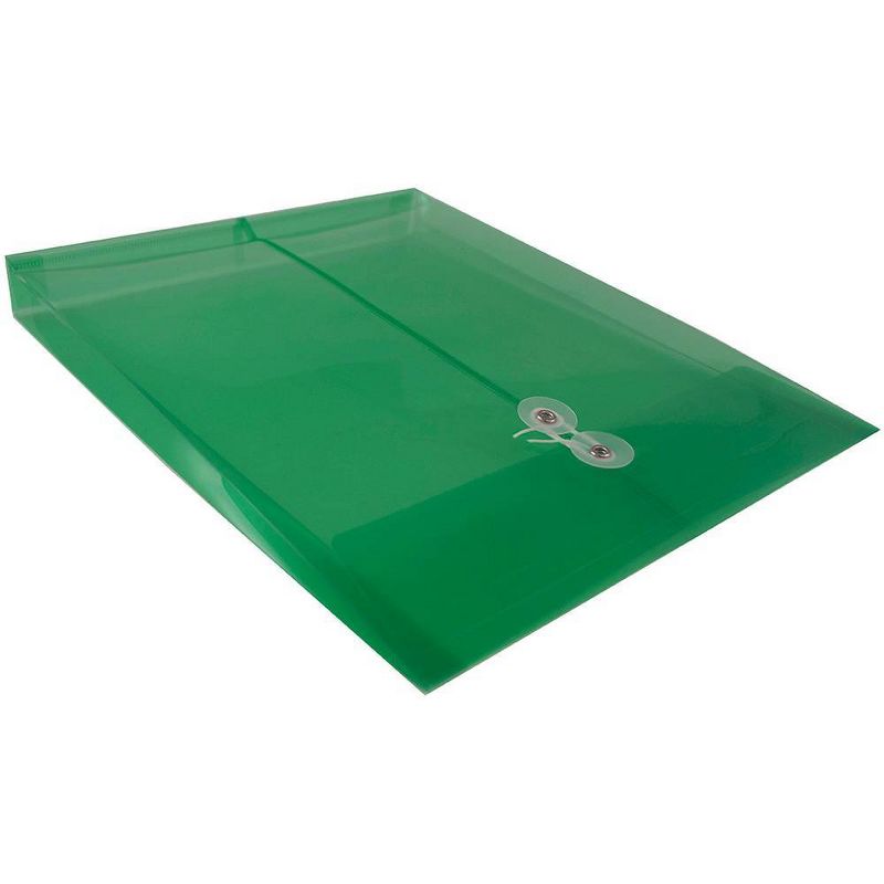 JAM Paper 9 3/4'' x 11 3/4'' Plastic Envelopes with Button and String Tie Closure, Letter Open End - Green, 5 of 6