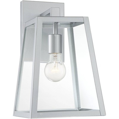 John Timberland Modern Outdoor Wall Light Fixture Sleek Silver Steel 13" Clear Glass for Exterior House Porch Patio Deck