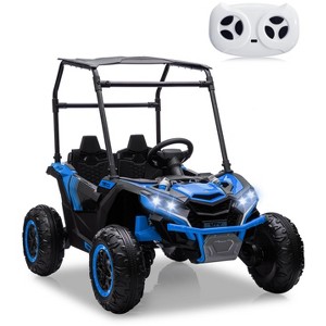 24V 2 Seater Ride On UTV Car, 4WD Electric Off-Road Truck with Sun Shade, Side By Side Battery Powered Toy Car with Remote Control, Music, Lights - 1 of 4