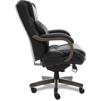 Black Leather Ergonomic Executive Office Chair with Wood Base