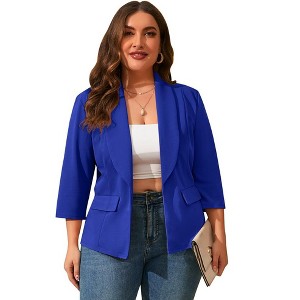 Whizmax Womens Plus Size Casual Pocketed Blazer Office Open Front 3/4 Sleeve Cardigans Jacket Work Suit,royal blue,3XL - 1 of 4