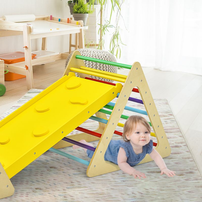 Costway 3 in 1 Kids Climbing Ladder Set 2 Triangle Climbers w/Ramp for Sliding & Climbing, 4 of 11