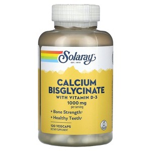 Solaray Calcium Bisglycinate, With Vitamin D-3, 1,000 mg, 120 VegCaps (250 mg per Capsule) - 1 of 2