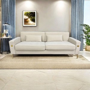 NicBex Couches for Living Room 85" Sofa Velvet Upholstered 3-Seat Couch Soft Sponges Modern Designs Sofa with Gold Accents and Plush Cushions, Orange - 1 of 4