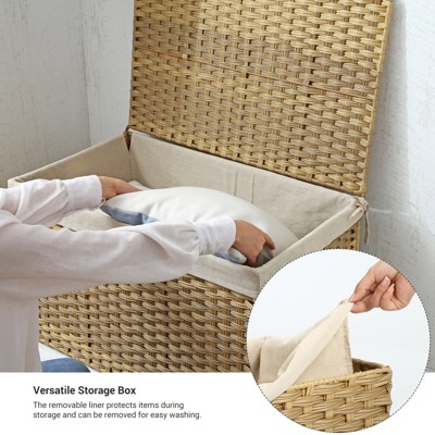 Natural Wicker Rectangular Storage Basket with Lid and Liner