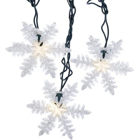 Kurt Adler Indoor Outdoor Novelty Lights Set Incandescent Mini bulbs 10 Lights White Snowflakes 12ft