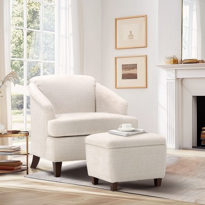 COLAMY Accent Arm Chair with Storage Ottoma, Soft Armchair, Signle Sofa for Home Office-Beige