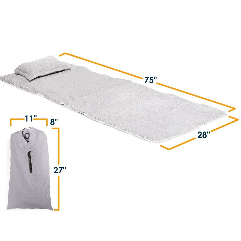Alpcour 75x28" Camping Cot Mattress Pad - Corduroy Topper with Pillow & Carry Case - Grey, 2 of 10
