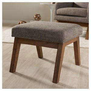 Aberdeen Mid - Century Modern Wood Finish and Fabric Upholstered Ottoman - Gravel / Walnut Brown - Baxton Studio: Minimalist Footstool, MDF Frame - 1 of 4