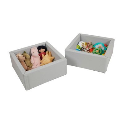 Light Grey Vegan Leather Toddler Toy Storage Bins, 2-Pack