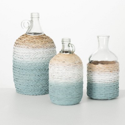 Sullivans 13.5", 11" & 10.75" Wrapped Glass Vase Set of 3, Blue