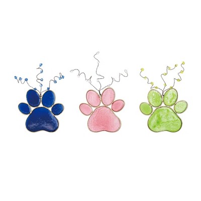 Transpac Stained Glass Pet Paw w/Wire Beads Set Home Decorations Set of 3 Spring