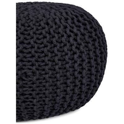 Charcoal Grey Hand-Woven Cotton Round Pouf Ottoman