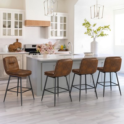 Arceso Bar Stools, Double-Layer Upholstered Counter Height Bar Stools,Faux Leather Barstools with Back and Footrest, 24 Inch Armless Barstool Chairs