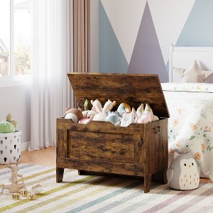 Whizmax Storage Bench, 30” Wooden Storage Chest with U-Shaped Cut-Out Pull, Safety Hinge,Supports 220 lb and Easy Assembly for Toy Box Organizer - 1 of 4