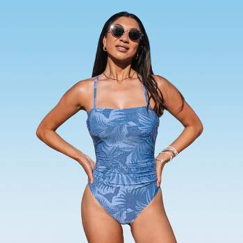Women's Roaming River Lurex Ruched Cross Back One Piece Swimsuit - Cupshe