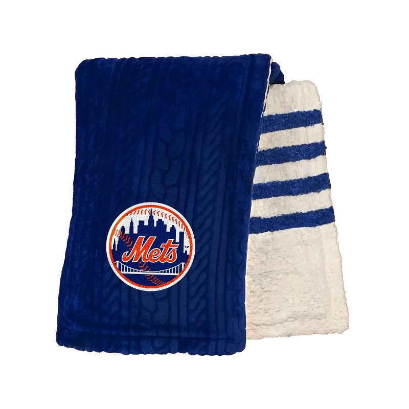 MLB New York Mets Knit Embossed Faux Shearling Stripe Throw Blanket, 1 of 3