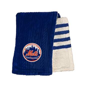 MLB New York Mets Knit Embossed Faux Shearling Stripe Throw Blanket