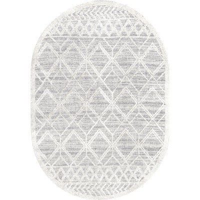 Image of nuLOOM Ansley Moroccan Lattice Tassel Area Rug, Oval 4' x 6', Light Gray