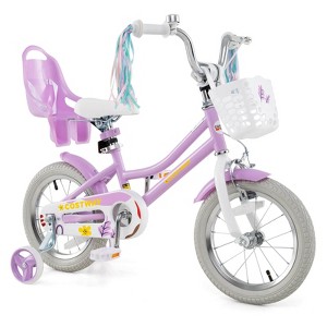 Safstar 14 Inch Kids Bike with Training Wheels, Doll Seat, Basket, Streamers, Hand Brake, Coaster Brake, Height Adjustable Seat & Handlebar - 1 of 4