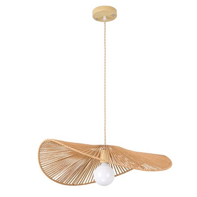 PAKOKULA 1-Lights Hand-Woven Rattan Pendant Chandelier Light for Kitchen Island Bedroom Living Room Cafe Foyer, wood color.