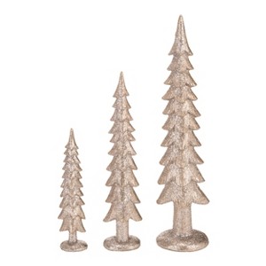 Transpac Resin 16.5 in. Off-White Christmas Glitter Elegance Tree Set of 3 - 1 of 2