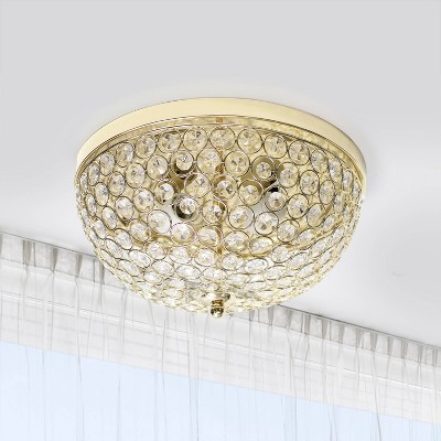 Elegant Gold and Crystal 13'' Flush Mount Ceiling Light