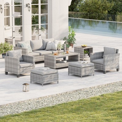 Sonkuki 7-Piece Patio Conversation Set with Coffee and Side Table