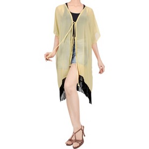 LA LEELA Women's Open Front Summer Vacation Beachwear Short Bathing Suit Cardigan Holiday Swimwear Duster Beach Swim - 1 of 3