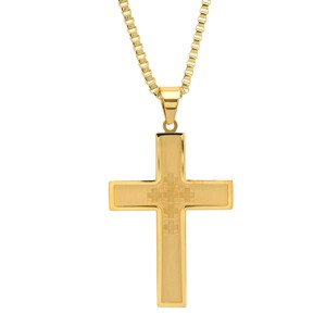 Steeltime 24" Men's 18k gold plated stainless steel cross pendant - 1 of 4