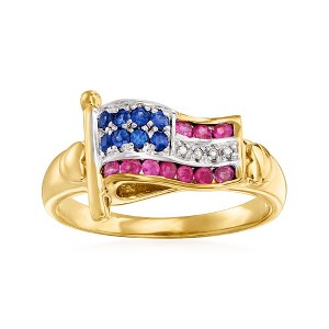 Ross-Simons 0.20 ct. t.w. Ruby and .10 ct. t.w. Sapphire Flag Ring With Diamond Accents in 18kt Gold Over Sterling - 1 of 4