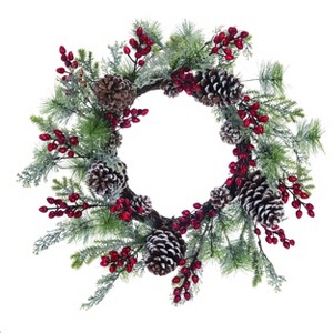 Transpac Artificial 20 in. Multicolor Christmas Holly Forest Wreath - 1 of 2