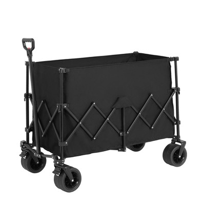 FURNIinspire Wheelbarrows And Lawn Carts Beach Wagon Lawn Cart Garden Cart, Heavy Duty Folding Utility Yard Cart, Black, 20.87"*42.91"*32.68"