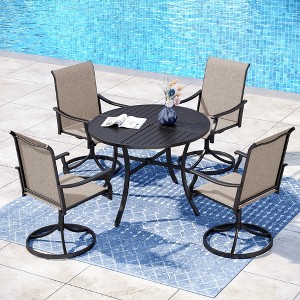 Captiva Designs 5pc Outdoor Dining Steel Table with Umbrella Hole & Brown Textilene Arm Chairs - 1 of 4