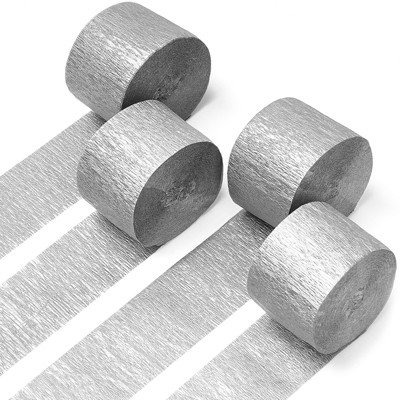 PartyWoo Crepe Paper Streamers Silver 4 Rolls 328 ft 1.8 Inch x 82 Ft Roll