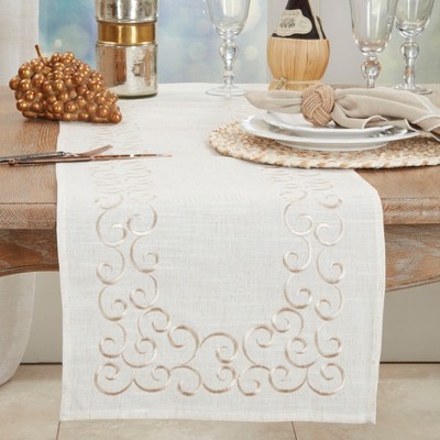 Beige and Tan Polyester Baroque Print Table Runner
