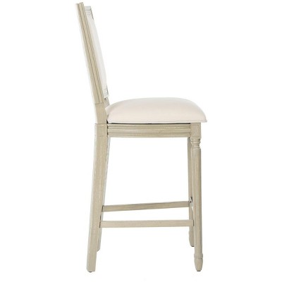 Light Beige Upholstered Carved Wood Bar Stool Set