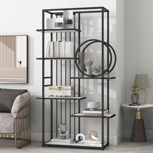 6 Tiers Bookshelf, Tall Bookcase Industrial Style Open Display Shelves, Modern Metal Frame Bookcases Large Bookshelf with Storage for Living Room - 1 of 4