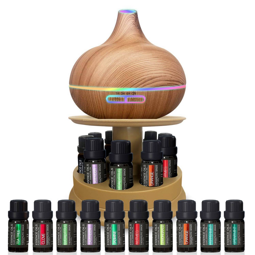 Photos - Air Freshener Ultimate Aromatherapy Diffuser Set 10 Essential Oils with Stand Light Wood