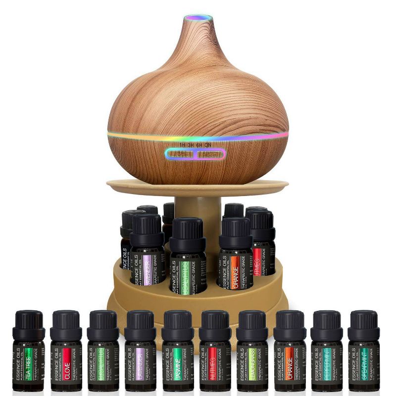 Ultimate Aromatherapy Diffuser Set 10 Essential Oils with Stand Light Wood - Pure Daily Care, 1 of 9
