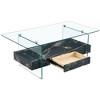 Racxily 43.3 Inch Modern 2-Tier Coffee Table, Clear Tempered Glass and Black Marble Texture, Multifunctional Storage Design, includes drawer - 4 of 4