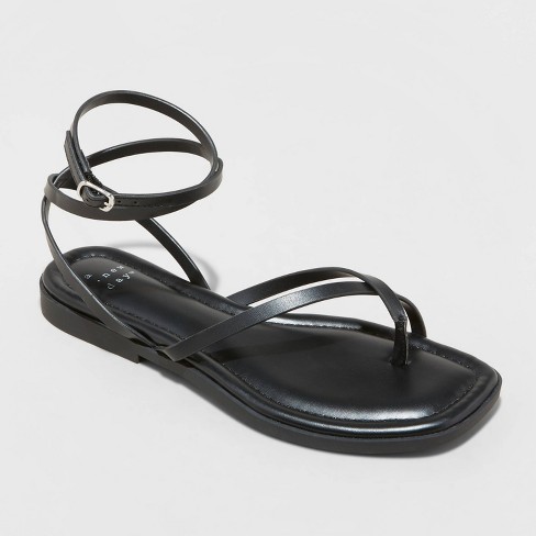 Women's Luisa Ankle Strap Thong Sandals - A New Day™ Black 12