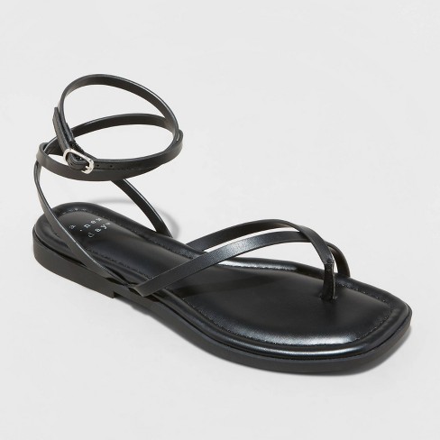 Women's Luisa Ankle Strap Thong Sandals - A New Day™ Black 12 : Target