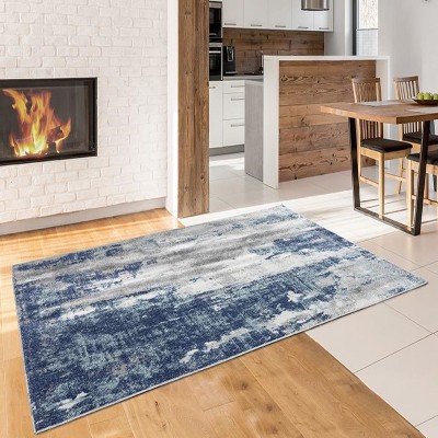 Aurora Breeze Blue Abstract Synthetic 8' x 10' Area Rug