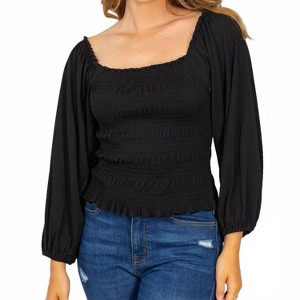 Women's Smocked & Ribbed Top - White Birch - 1 of 4