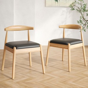 Sapphtopaz Mid-Century Modern Dining Chairs Set of 2, Woven Rope/PU Leather Kitchen Chairs with Solid Wood Legs - 1 of 4