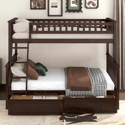 Whisen Wood Bunk Bed with Drawers, Convertible Beds